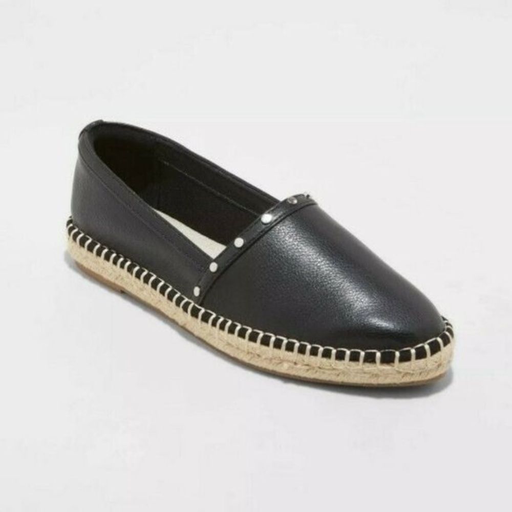 A New Day Maggie Black Studded Espadrille Flats Memory Foam Size 7